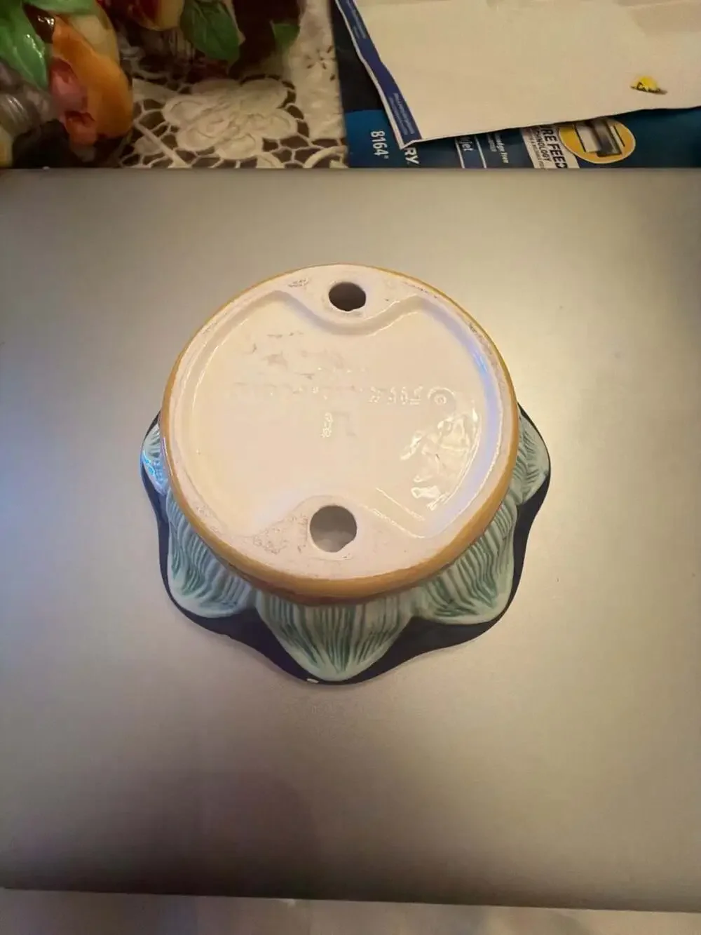 Fitz and Floyd 1994 Hand Painted Ceramic Floral Candle Holder